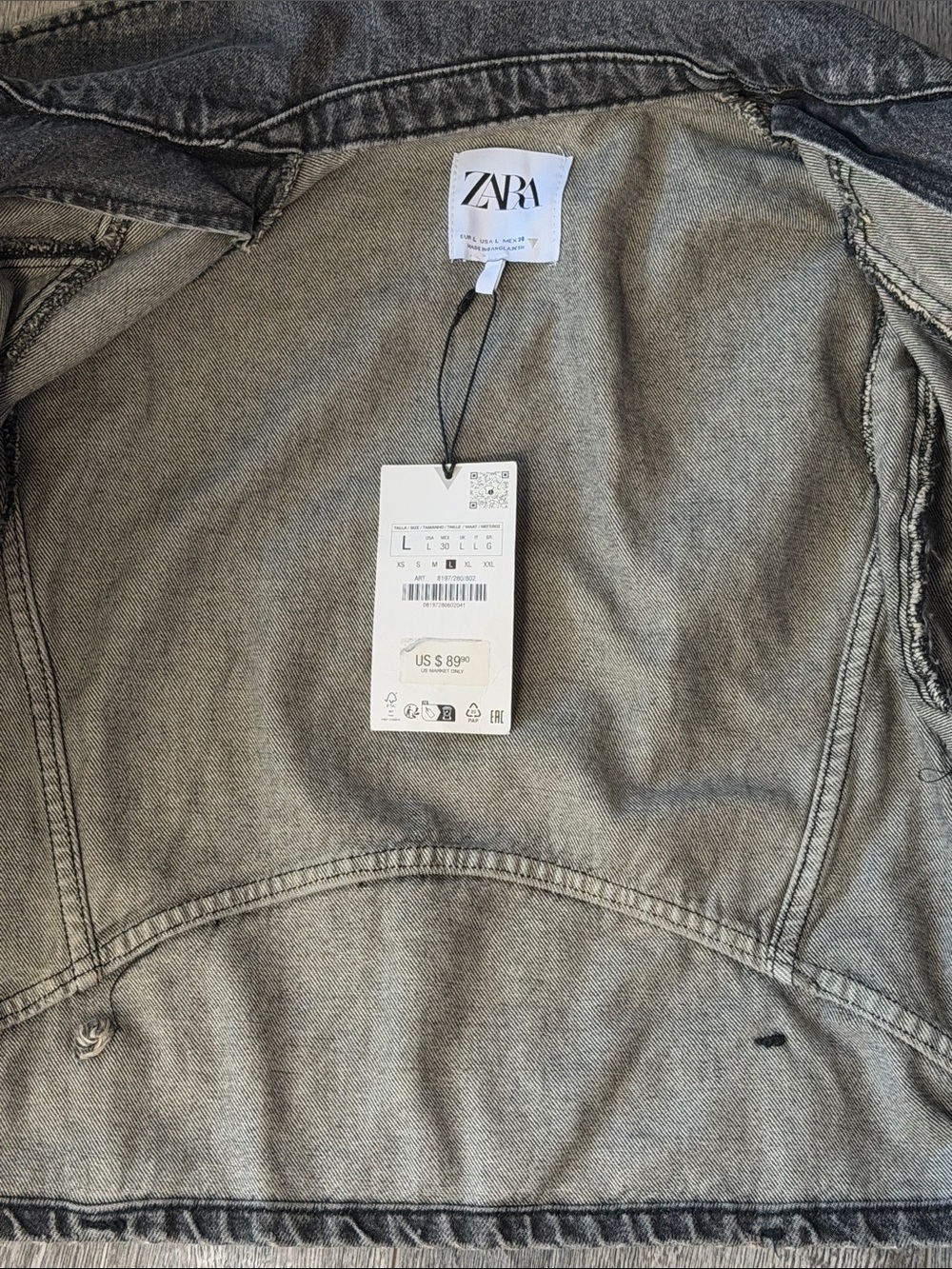 Zara Black Washed Cropped Denim Moto Jacket - Picture 8 of 13